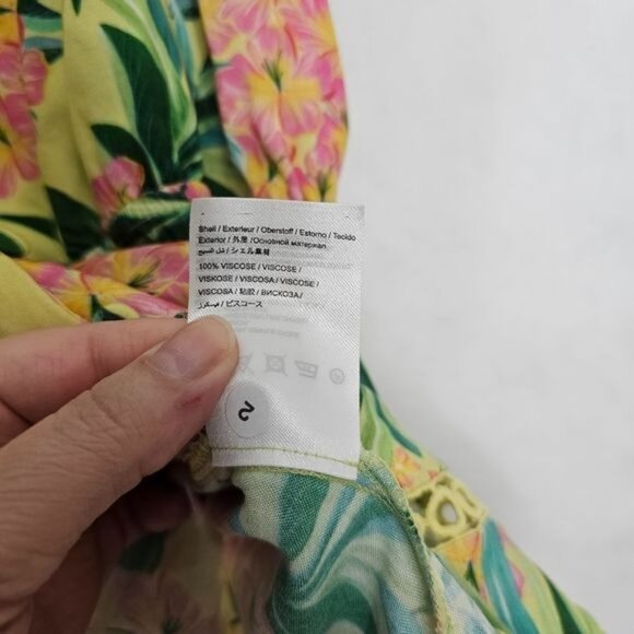 Farm Rio For Anthropologie Yellow Floral Ruffled Tank Button Front Top Large - Picture 7 of 11